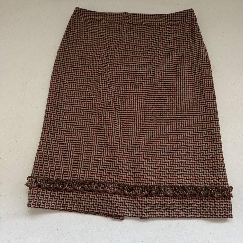 Wool Skirt Vintage Casual Corner Brown Tan Pencil Knee-Length Workwear Size 6